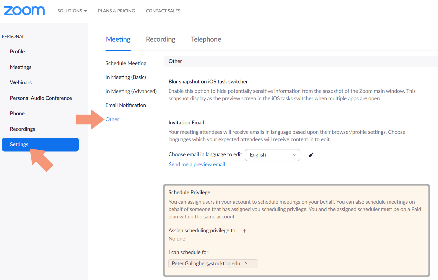 Assigning scheduling privileges in zoom information technology