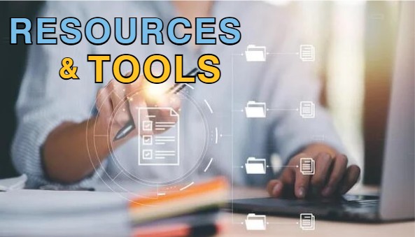 Resources & Tools buttons Hand pushing button with words that say Resources & Tools