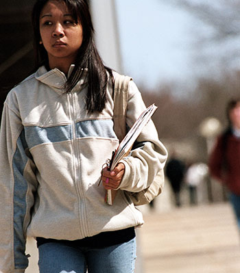 student walking on campus