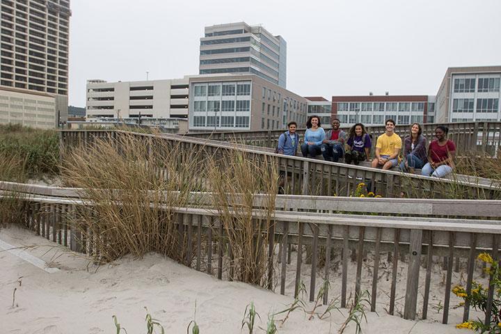 students on beach