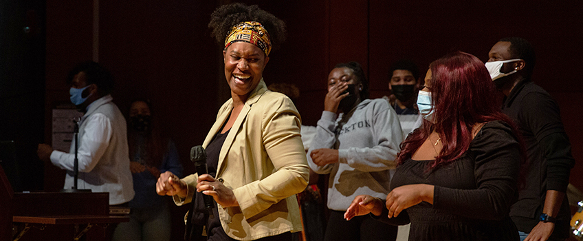 Donnetrice Allison laughing with students