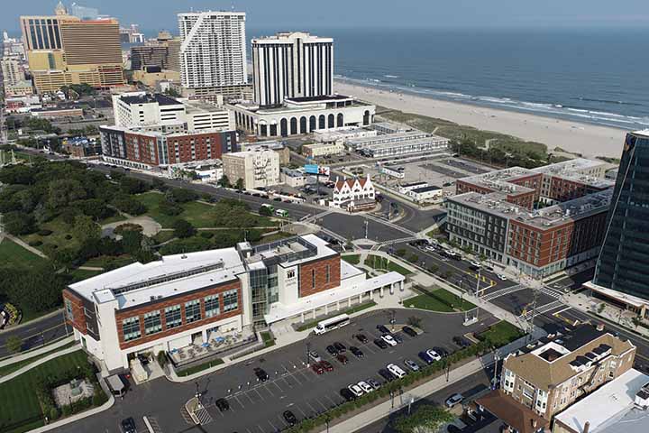 An aerial view of Stockton's Atlantic City campus
