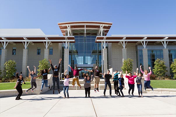 Student in front of the Campus Center