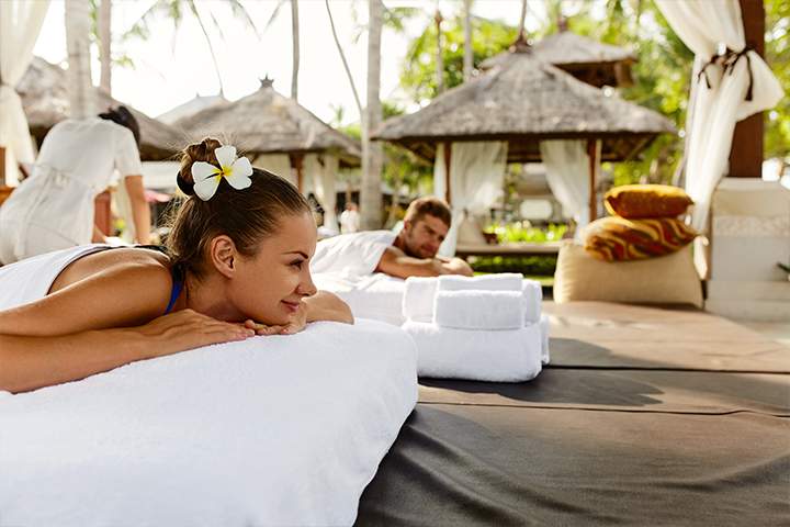 People relaxing at a resort