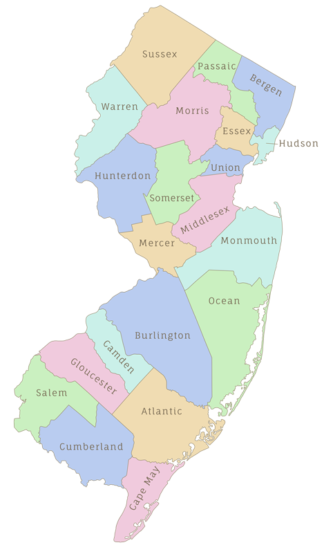 Map of NJ counties