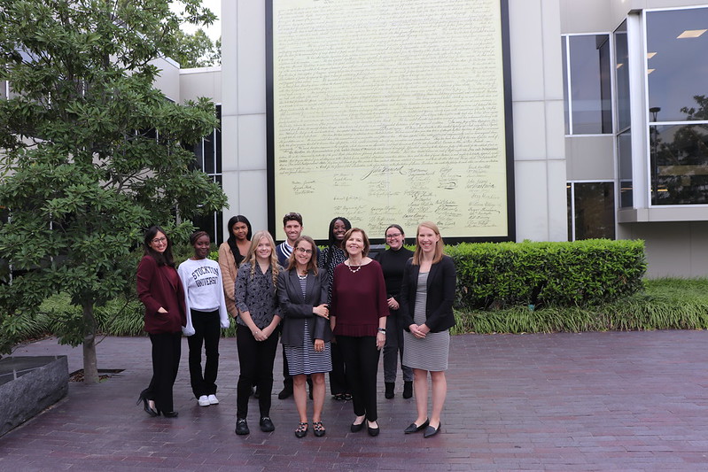 Linda at the most recent Constitution Day in 2022, surrounded by students