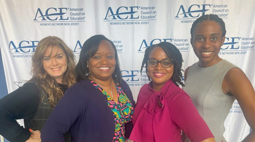 Stockton University representatives at the conference. (L-R): Griscom, Dickerson, Lawrence and Jean-Louis. Photo submitted by Lawrence. 