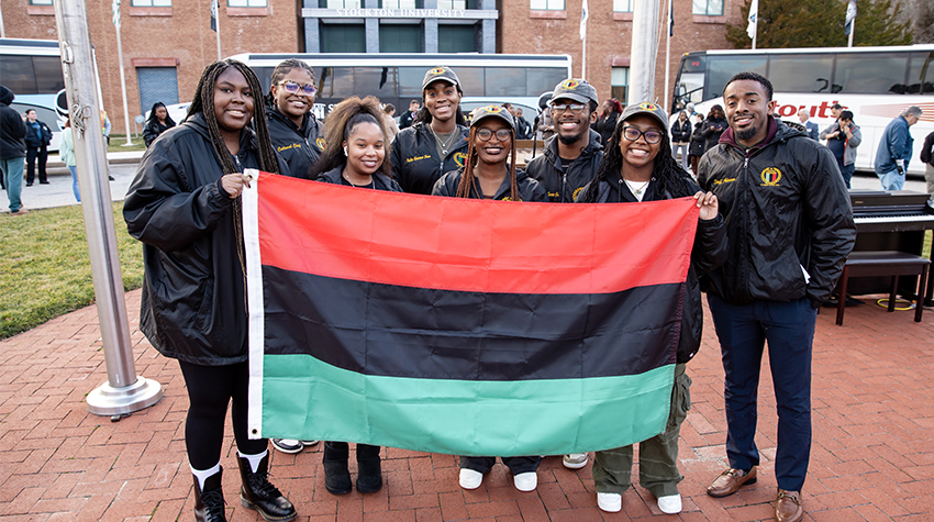 The Unified Black Student Society raised the Pan-African flag on Thursday, Feb. 1, to launch the Black History Month celebration on Stockton's campus.