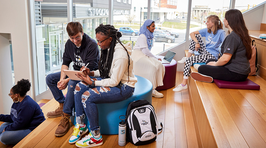 Students at the AC Stair Lounge, chatting amongst themselves