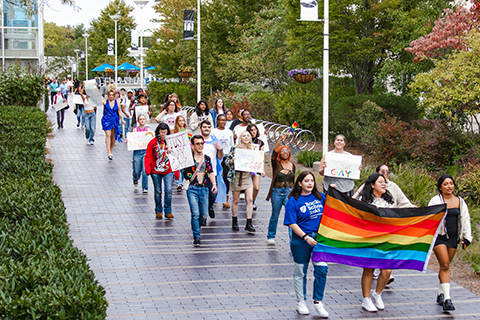 Students during a "Just Say Gay" march during LGTQ+ History Month