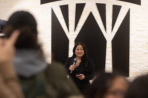 Jovin Fernandez, director of the Multicultural Center, before her remarks during the center's opening