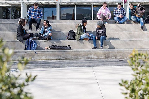 Students sitting outside