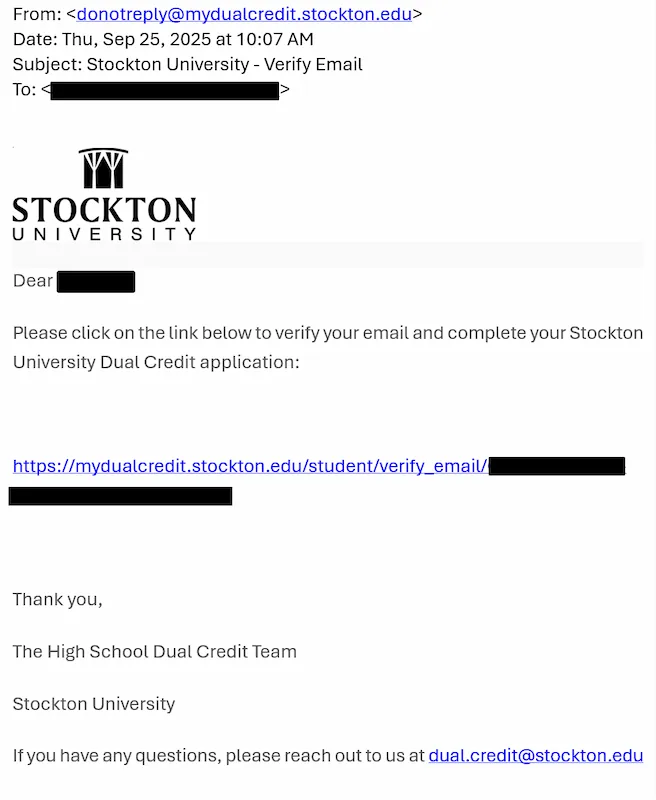 Screenshot showing an example confirmation email with a link.