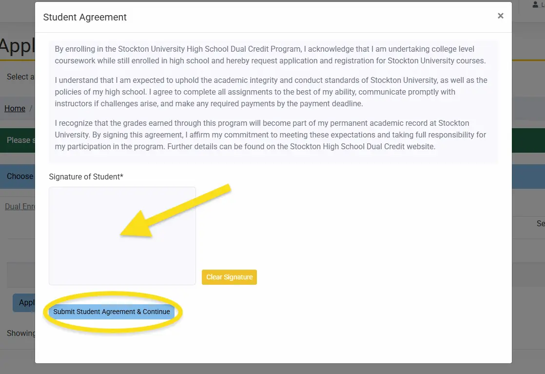 Screenshot of the electronic participation agreement with the signature field visible.