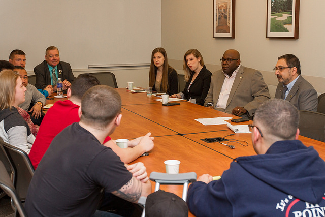 Troy Singleton speaking to students