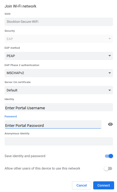 Chromebook WiFi Settings