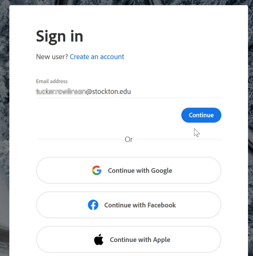 A screenshot of the Adobe Creative Cloud sign-in page