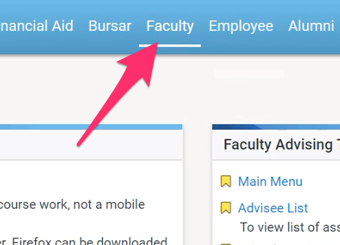 A screenshot depicting the faculty tab in the GoStockton Portal
