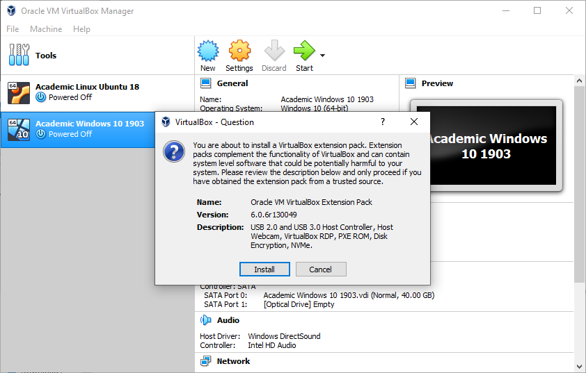 Oracle Install Extension Step 1