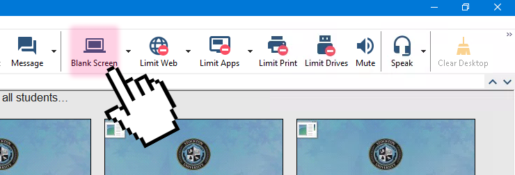A screenshot of the Blank Screen button in LanSchool.