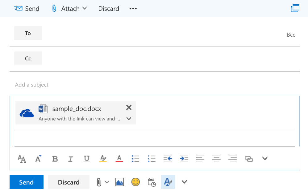screenshot displaying a completed onedrive file upload and attachment