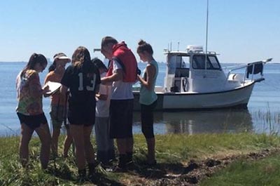 Image of Stockton University students in a marsh class