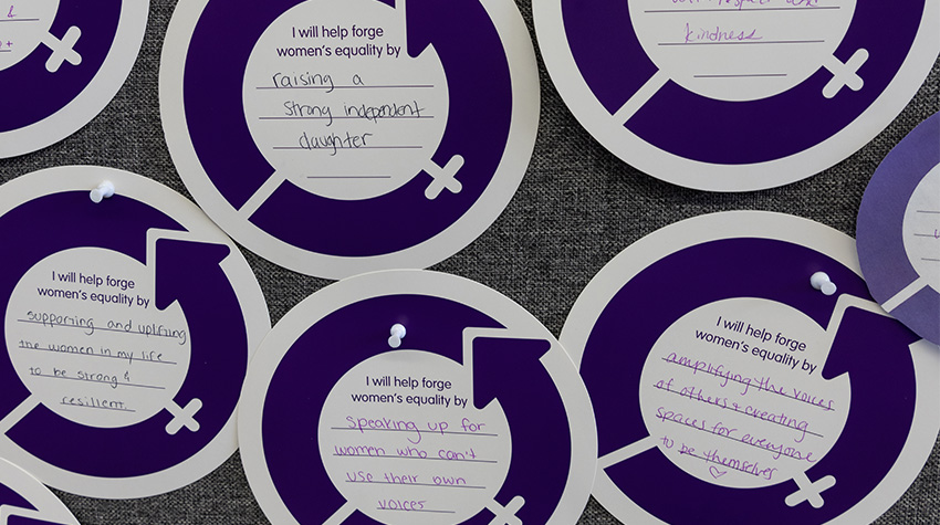 Students had the chance to write down ways that they're embracing equity so that they can be displayed throughout the day.