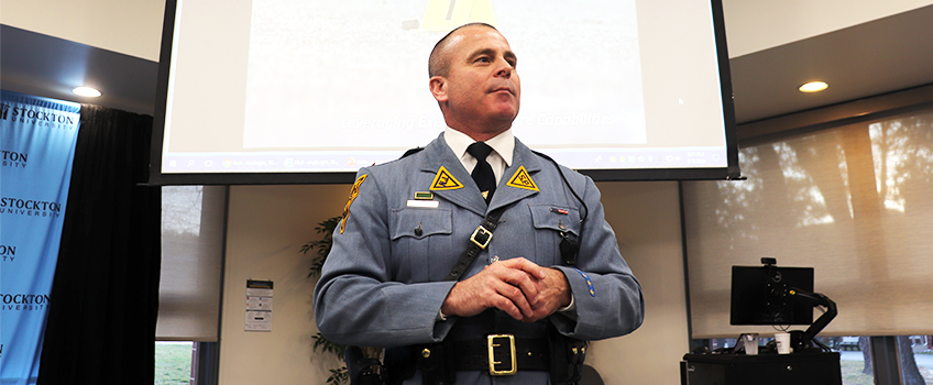 Superintendent Colonel Patrick J. Callahan speaks at Stockton University