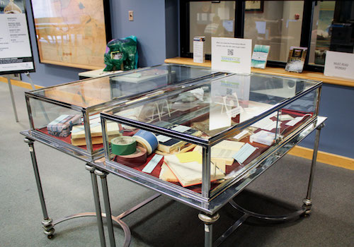 The exhibits in Bjork Library.