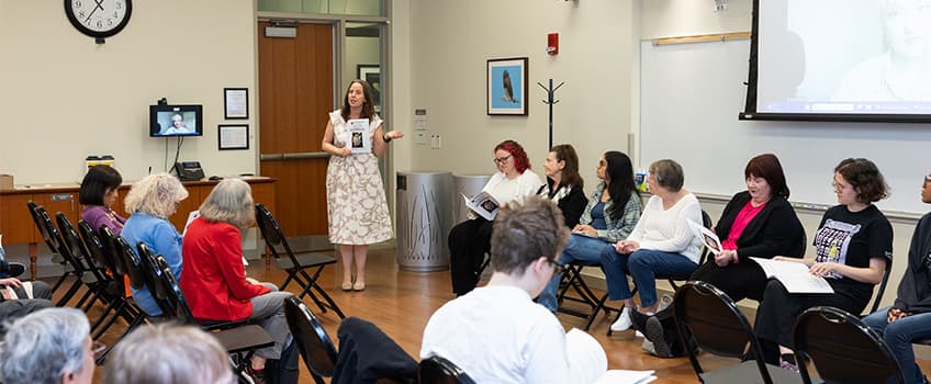Christine Ferri at Stockton Successful Aging Festival with Stockton students and senior citizens