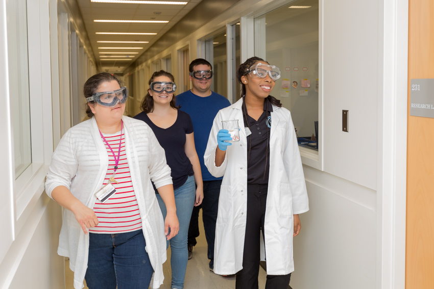 students walking down the hall