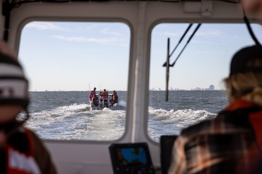 Students travel by boat