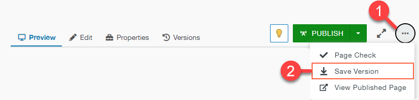 Modern Campus CMS toolbar with the save version icon highlighted