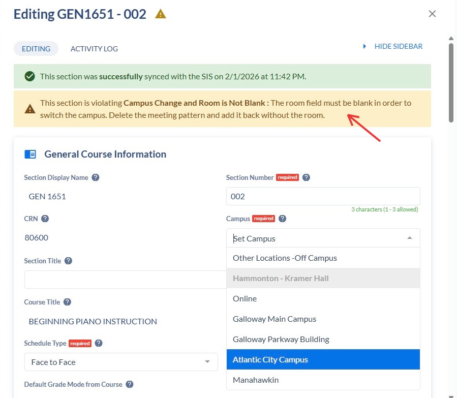 Click "Atlantic City Campus"