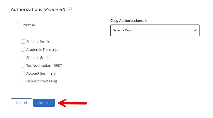 Sccreesnshot showing the blue submit button