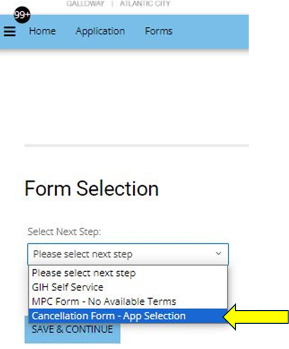 cancellation form screenshot