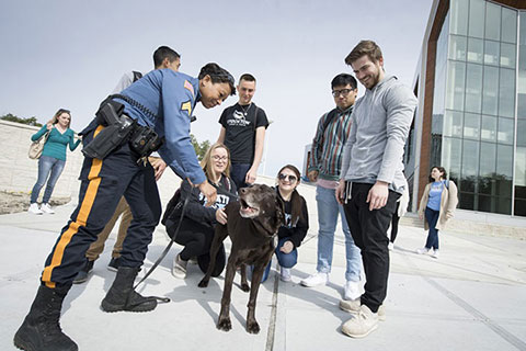 students with Stockton Police