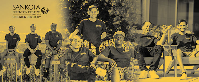 photo collage of sankofa students in black shirts with yellow overlay