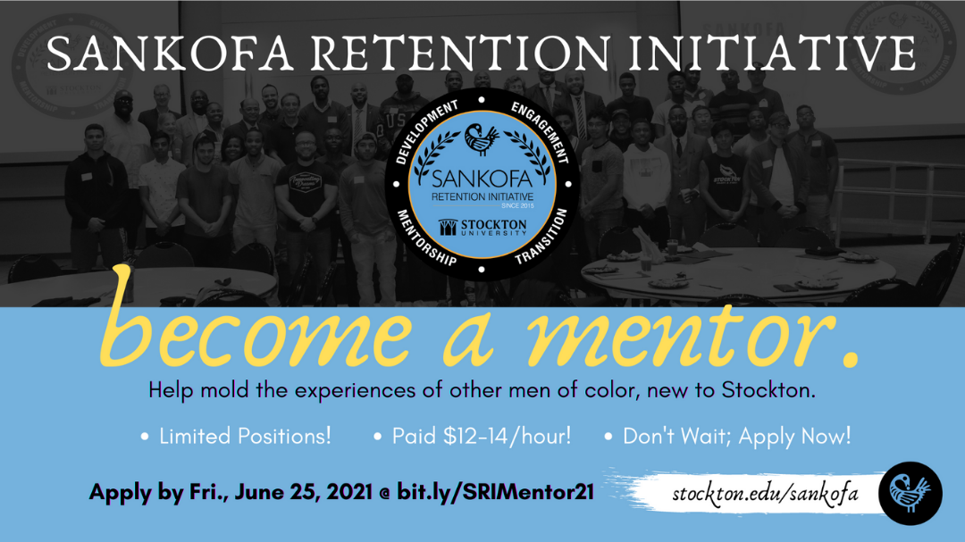 blue, black, and white flyer describing how to apply for the sankofa mentor position