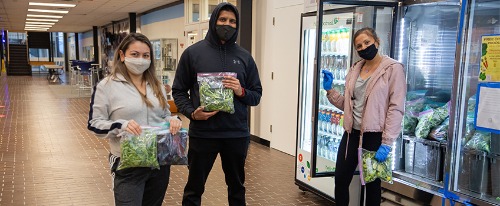 Image of students filling up the produce refrigerator