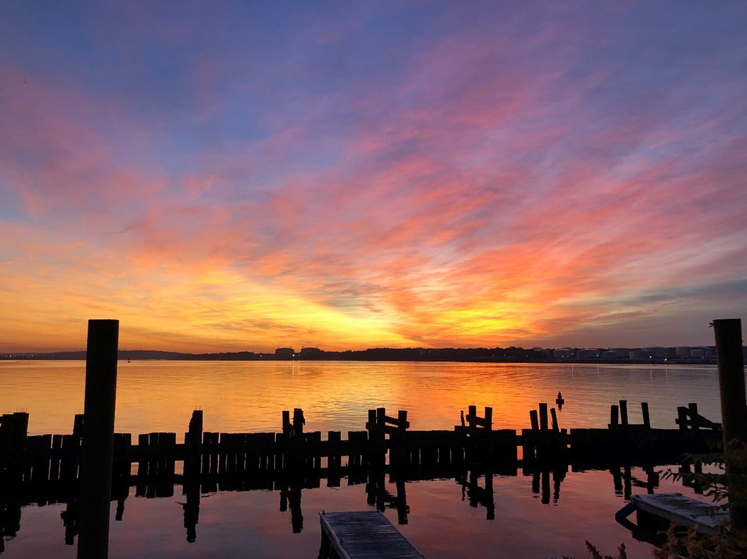 Sunrise view at the docks before going out on the boat to sample sediment