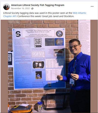 Marine Science major Jared Handelman presents poster at Mid-Atlantic Chapter AFS Conference