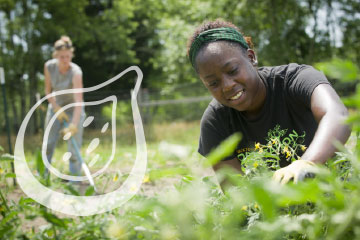 Stockton students working on the campus farm
