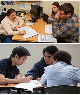 Image of students seeking help from professor and study team