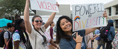 students participating in a rally