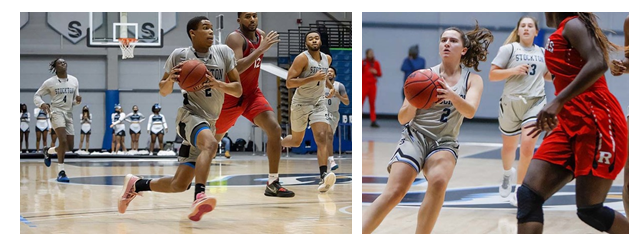 men and women playing basketball