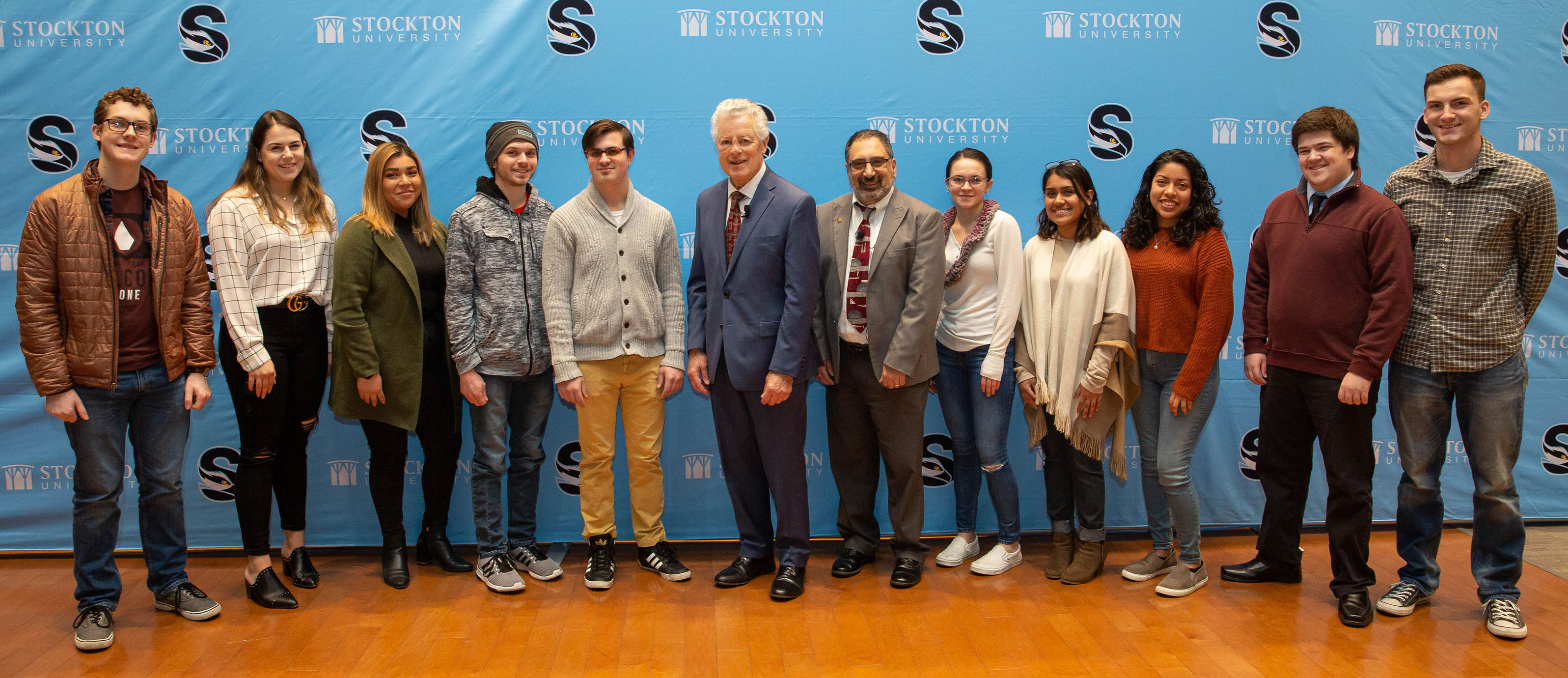 Former N.J. Governor Jim Florio, center, spoke to political science class students at Stockton