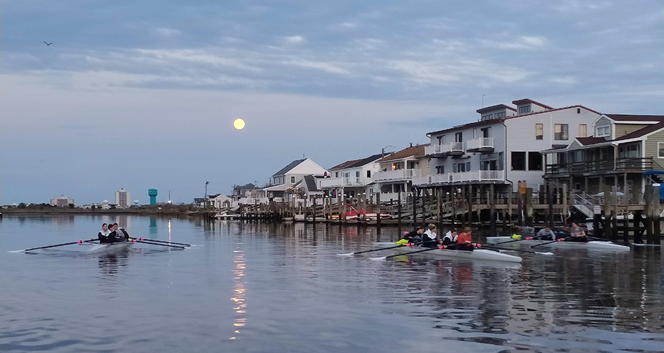 Rowers on bay