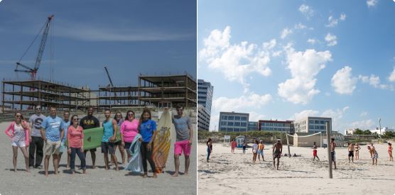 students playing on beach 