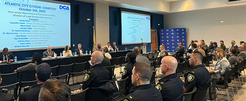 President Harvey Kesselman and Marissa Levy, the dean of the School of Social and Behavioral Sciences join several state and city authorities 